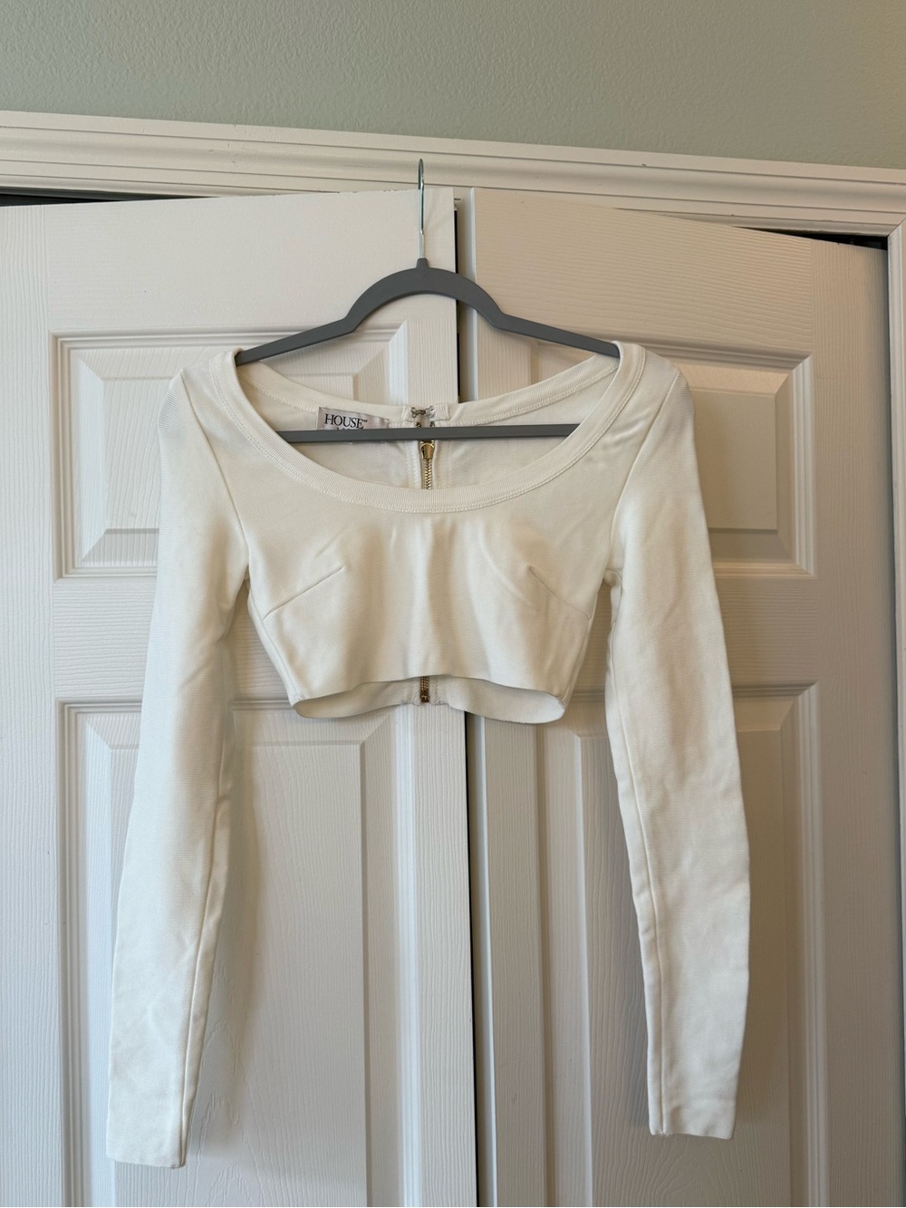 House of cb London Eliana long sleeve white crop top XS